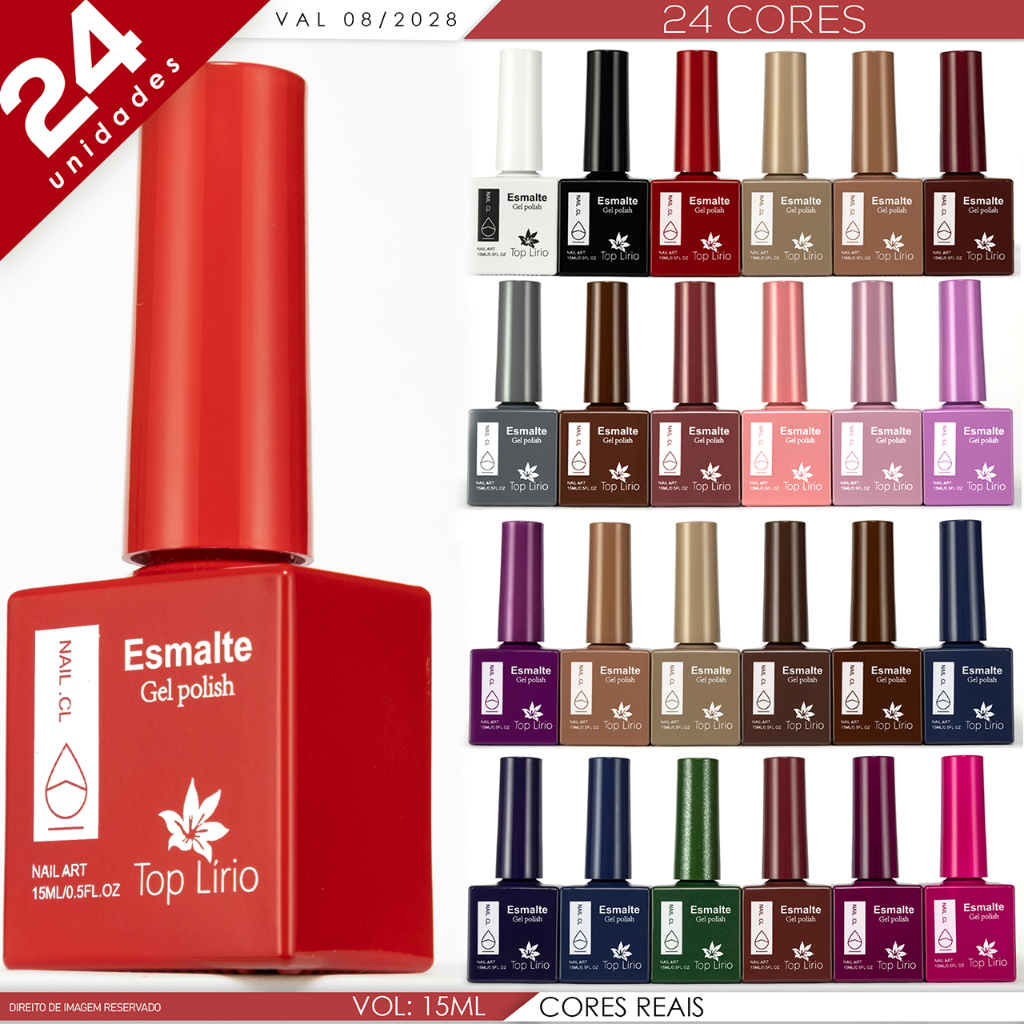Kit 12 ou 24 Esmaltes em Gel Lirio 15ml LED UV Unhas Manicure Profissional