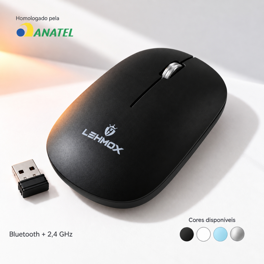 Mouse Sem Fio Recarregável Silencioso Bluetooth 5.4 USB 2.4GHz LEHMOX LEY-181 B