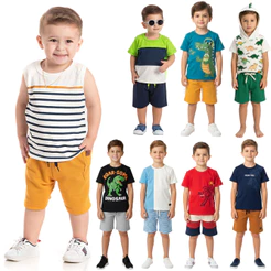 Conjunto Menino Infantil Masculino Verão Camiseta Regata 100% Algodão Bermuda Moletinho Dia a Dia Tamanho 1 ao 3 anos