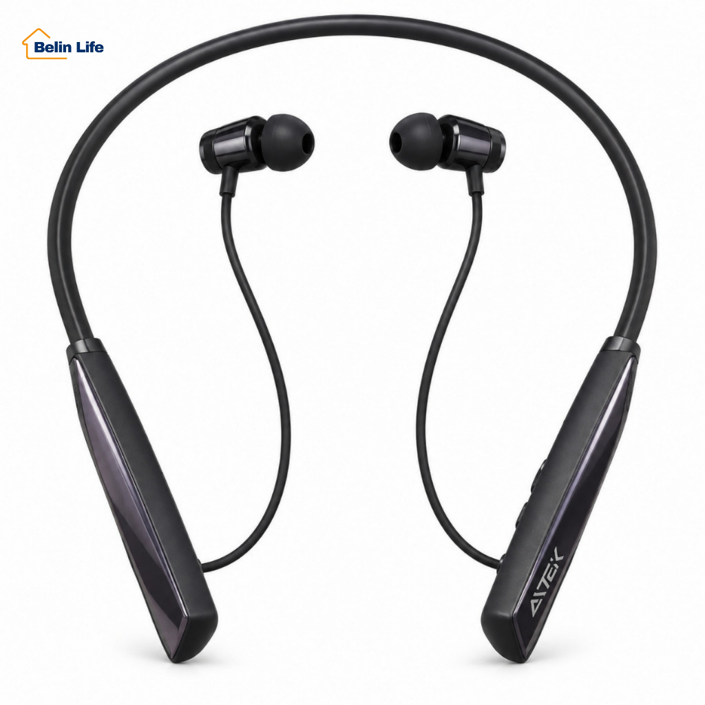 Headset Bluetooth Neckband Aitek AHS B1002 Esportivo 5.4 Bateria Até 25H Tipo-C com Microfone Preto