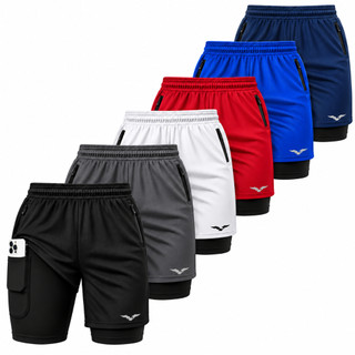 Short bermuda 2em1 drifit com Compressão uv Academia Corrida Treino anti-atrito anti-odor