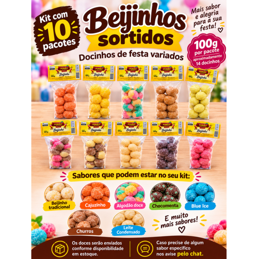 10 Pacotes de 100g Beijinho Cajuzinho Casadinho Olho de Sogra Docinho de Queijo Sem Glúten