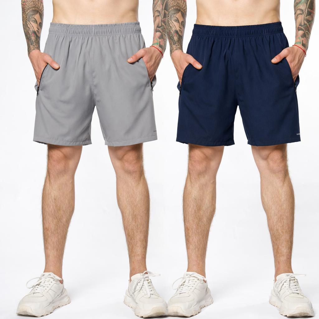 Kit 2 Bermudas Tactel Masculina com Elastano Academia Bolso com Zíper Shorts Treino Corrida Secagem Rápida