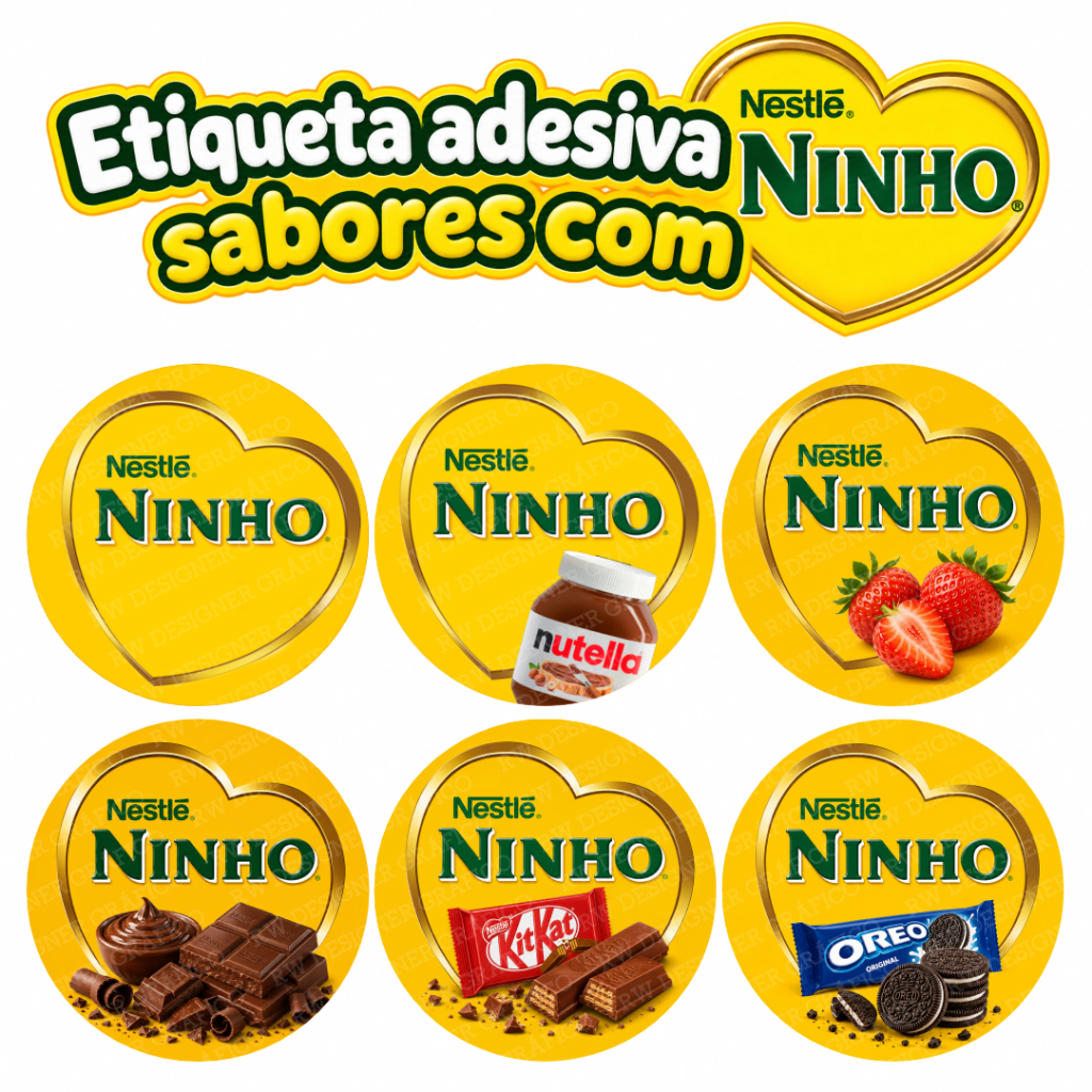 Etiqueta Adesiva Personalizada 3cm, 4cm - Sabores com NINHO Rótulos para Embalagens, Geladinhos, Bolos, Doces, trufas