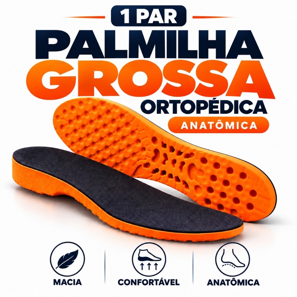 Palmilha Grossa de Gel Ortopédica Anatômica Macia Confortável Absorção de Impacto para Tênis