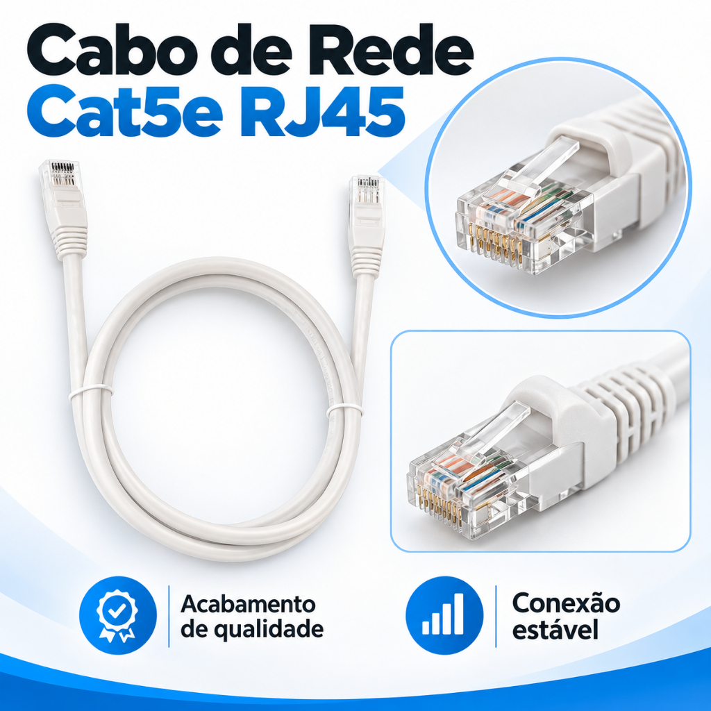 Cabo De Rede Cat5e Branco Ultra Velocidade 1,5 Metros RJ45 - I9