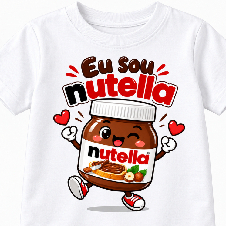 Camiseta Infantil Pote Nutella Festa Tematica Colorido Divertido 100% Algodão Confortavel