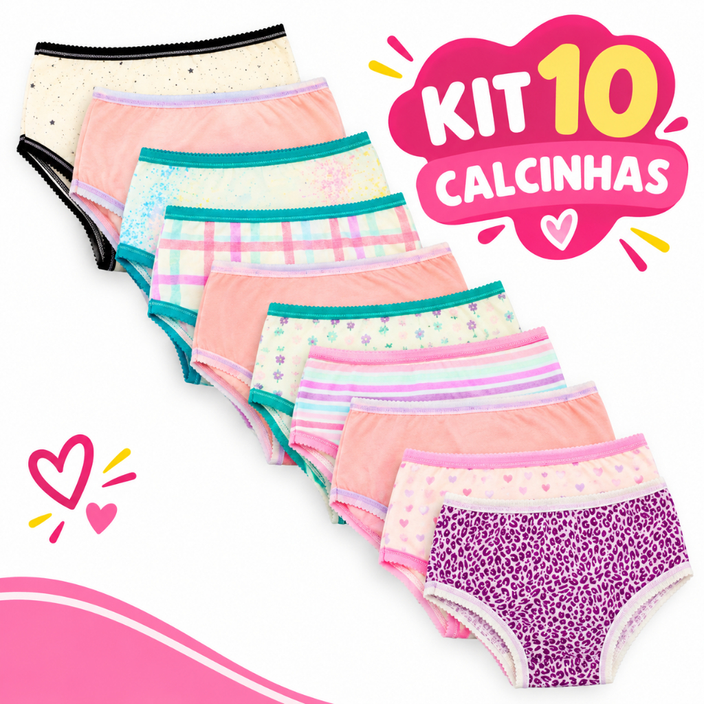 10 Calcinhas infantil algodão confortável Cores Variadas