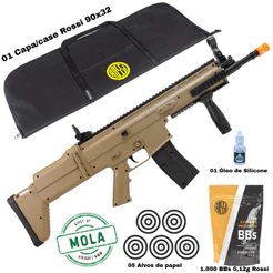 Rifle de Airsoft Vg Scar L - 8902 Tan Rossi Vigor Mola Spring Cal. 6mm + Acessórios e BBS