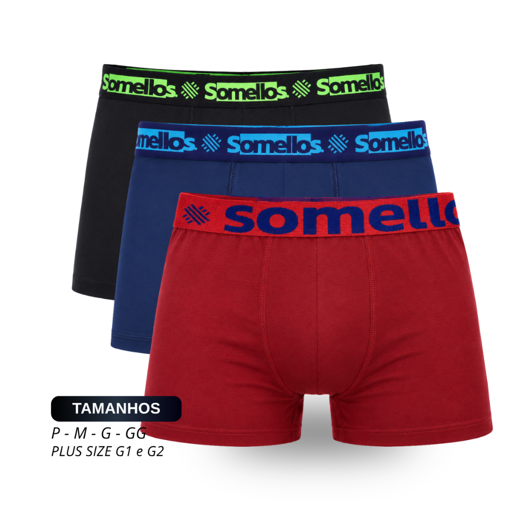 Cueca Boxer Masculina Kit 3 peças Microfibra Forro 100% Algodão Tamanhos P ao G2