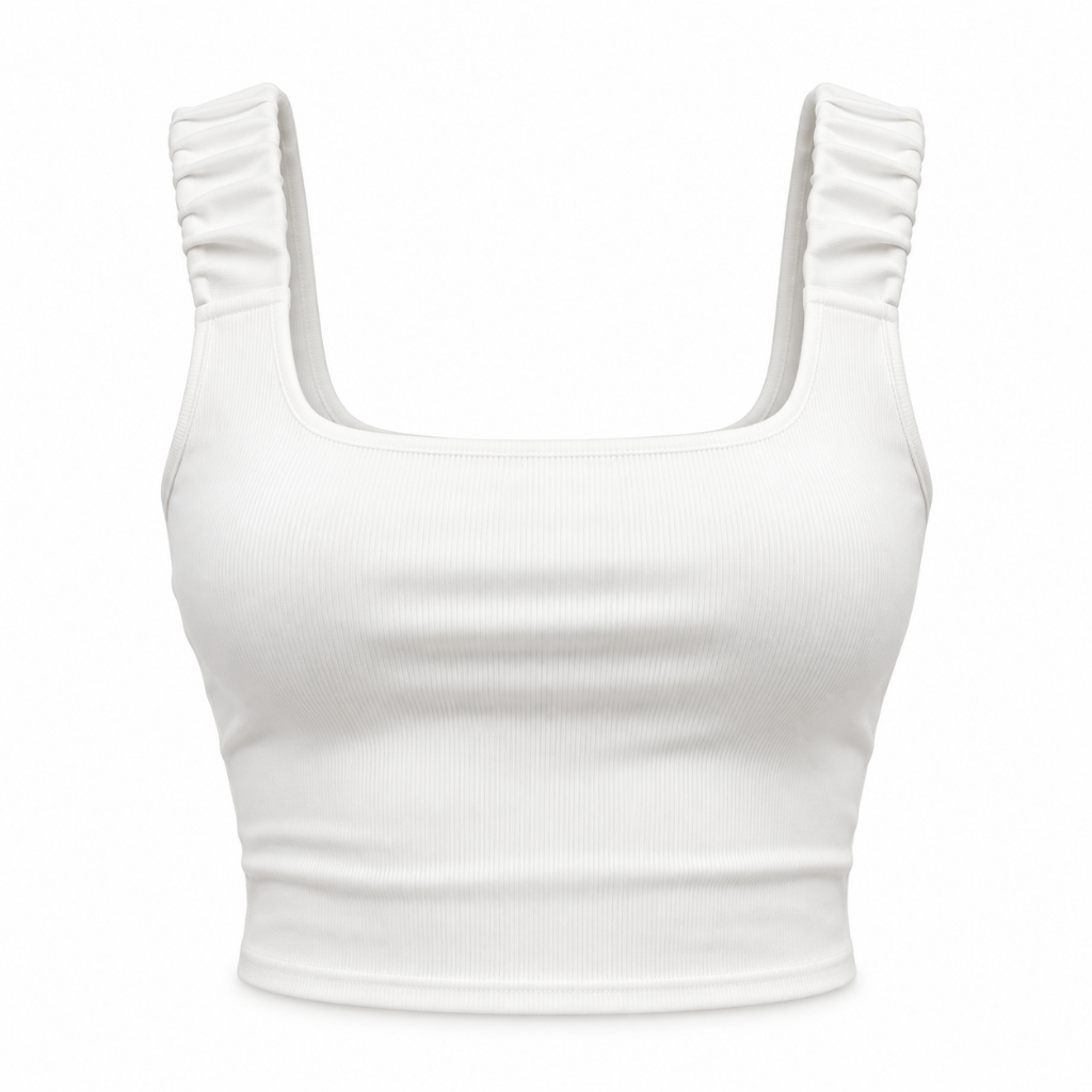 Cropped Feminino Ribana Canelada Alça Larga Ajustado Casual Moderno Confortável Dia a Dia Verão