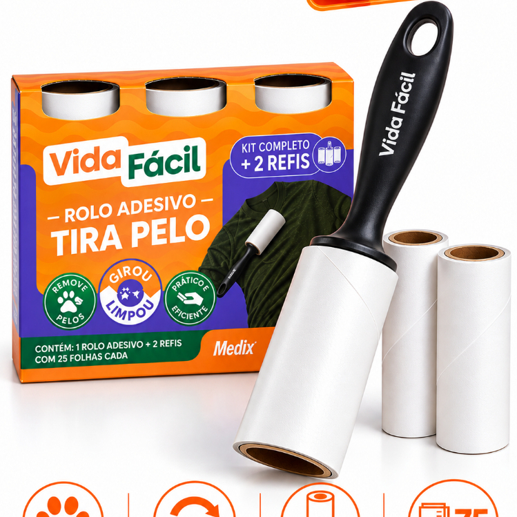 Kit 3 Rolo Adesivo Tira Pelos Pet Removedor de Pelos de Cachorro Gato Roupas Sofá Estofado Vida Fácil