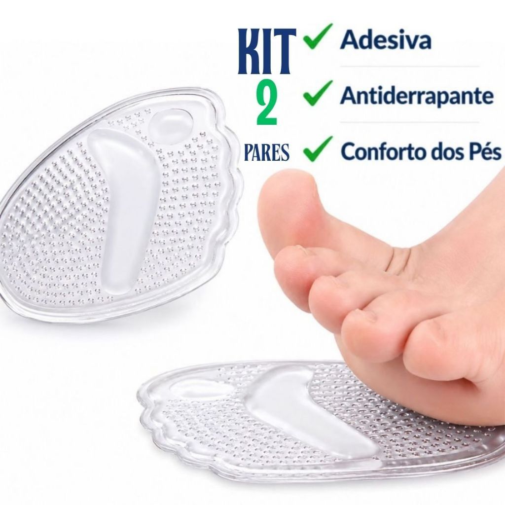 Kit Palmilha Gel Silicone Antiderrapante Adesiva Antepé Conforto Para Pés