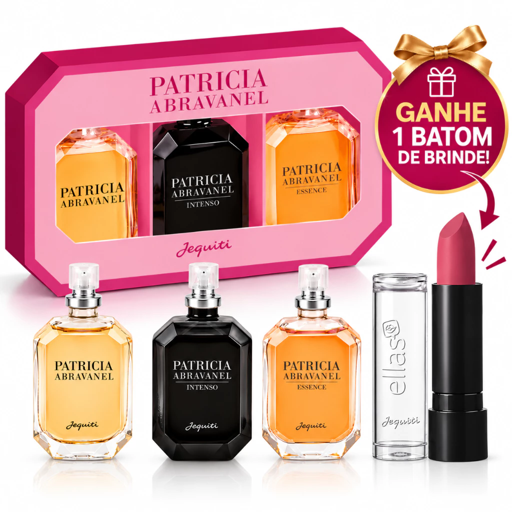 Perfumes Femenino Trio Patrícia Abravanel Jequiti 25ml Tradicional Essence Intenso + Batom de Brinde Presente Feminino