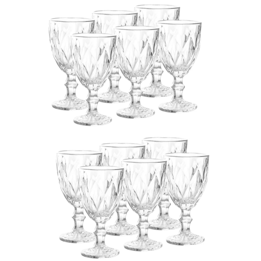 Jogo de Taças Copos Cristal Ecológico Diamond 330ml com 12 Unidades - Bela Flor