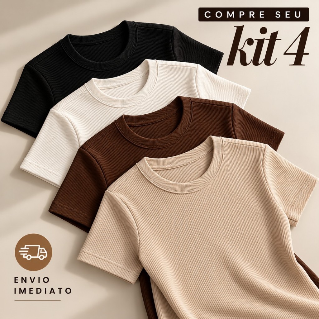 Kit 4 Blusa Feminina Ribana Canelada Básica Casual Estilosa Tendência Verão