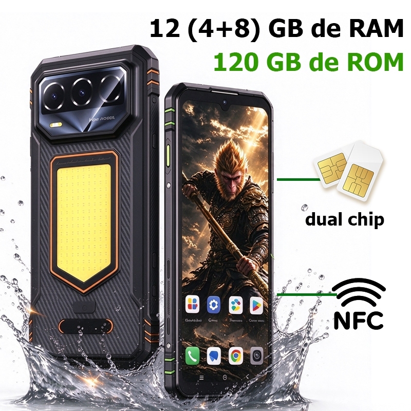 HOTWAV Celular indestrutível 12 (4+8) GB de RAM, 64 GB de ROM prova d'agua Resistente a quedas dual chip / NFC