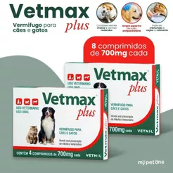 Kit 2 Vetmax Plus 700mg Vermífugo Vetnil - 4 Comprimidos