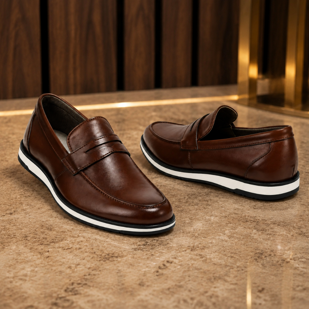 Sapato Mocassim Social Masculino Elegante em Couro Sintético Sport Fino Oxford Confortável Macio Calce Fácil