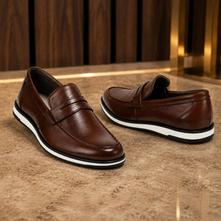 Sapato Mocassim Social Masculino Elegante em Couro Sintético Sport Fino Oxford Confortável Macio Calce Fácil