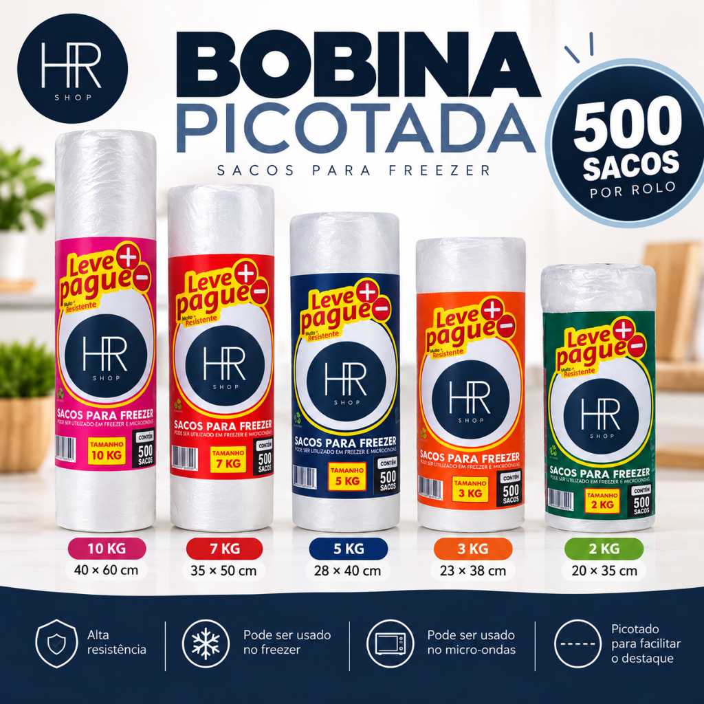 Bobina Picotada Sacos Plásticos 500 Un Para Armazenamento Freezer Mercado Sacola Plástica