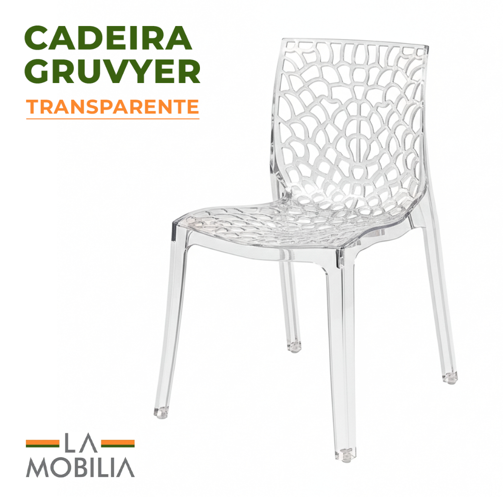 Cadeira Gruvyer Policarbonato Transparente Moderna para Área Gourmet e Sala de Jantar