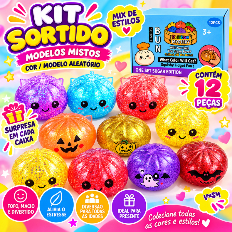 Squishy Bun Sensorial 2 Estilos 6 Cores Brinquedo Macio Anti Estresse Retorno Lento 3+