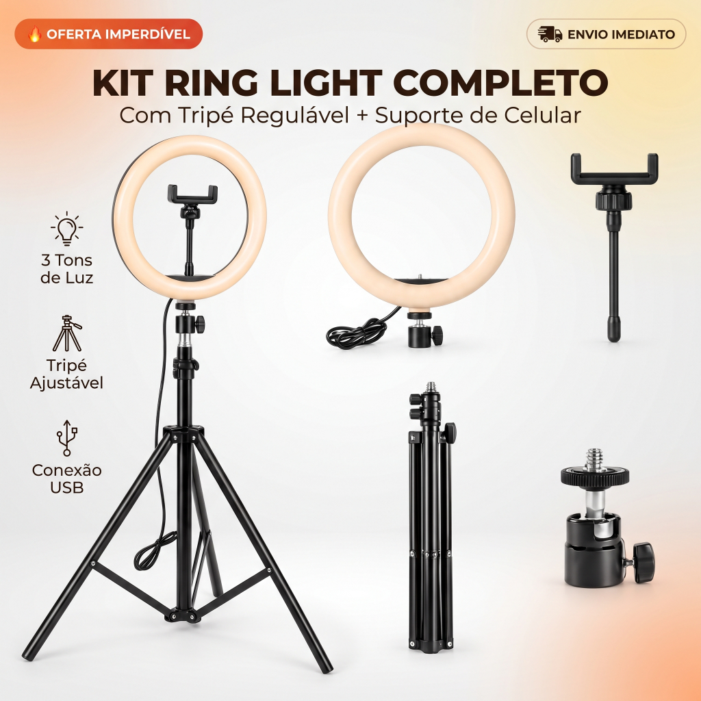 Tripe Iluminador Ring Light 10 Polegadas Com Tripé De 2.10 Metro para celular