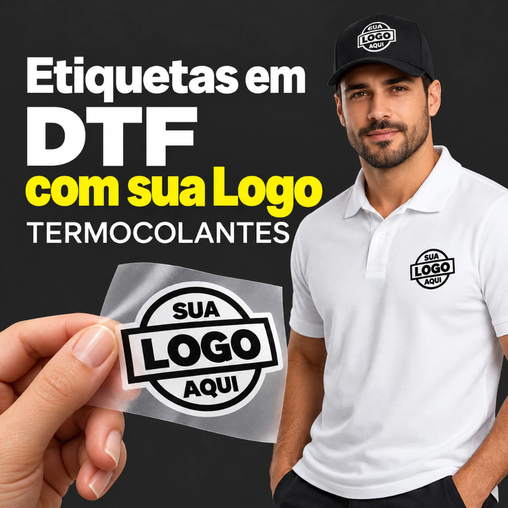 Sua Logo em DTF Termocolante, Etiqueta Personalizada Para Roupas em Alta Definição - Aplicação com Ferro de Passar