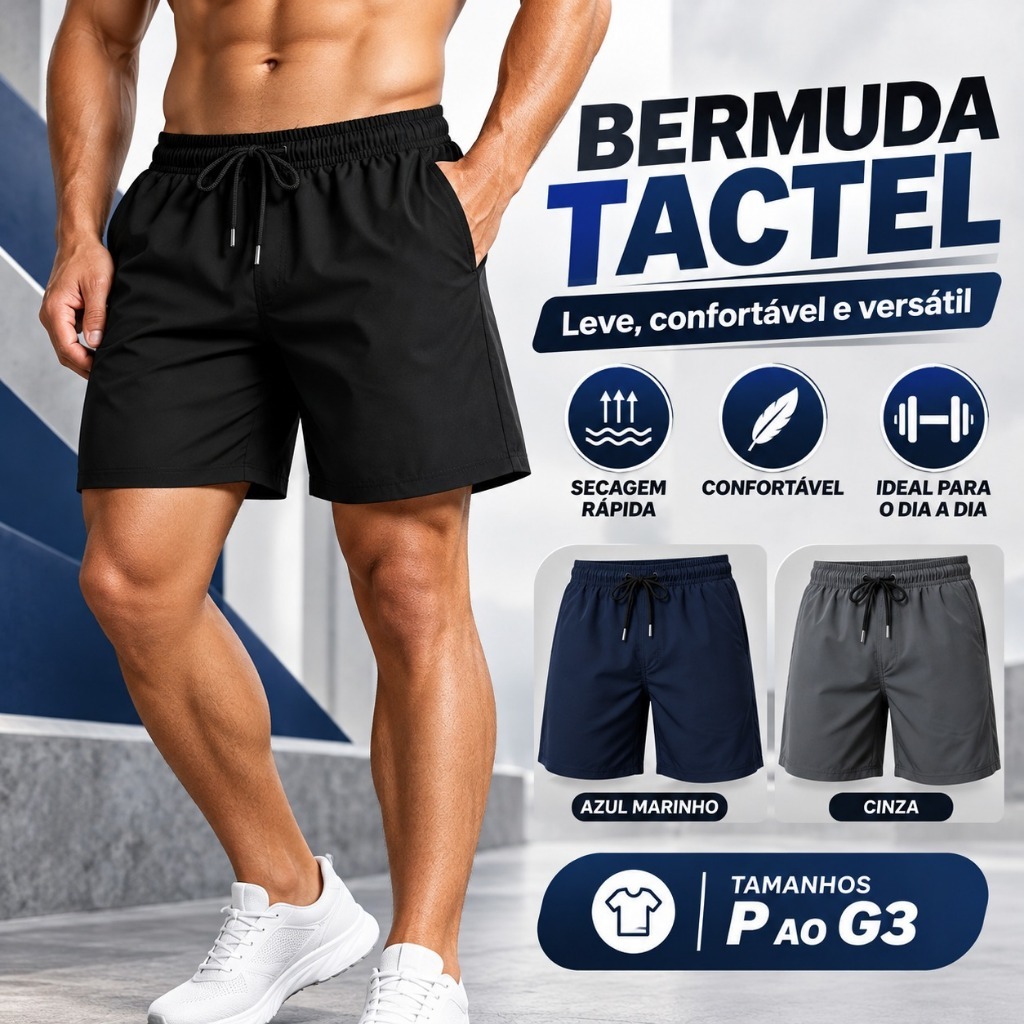 Kit 2 Bermudas Masculinas Tactel com Elastano Shorts Esportivo Academia Praia Corrida Confortável