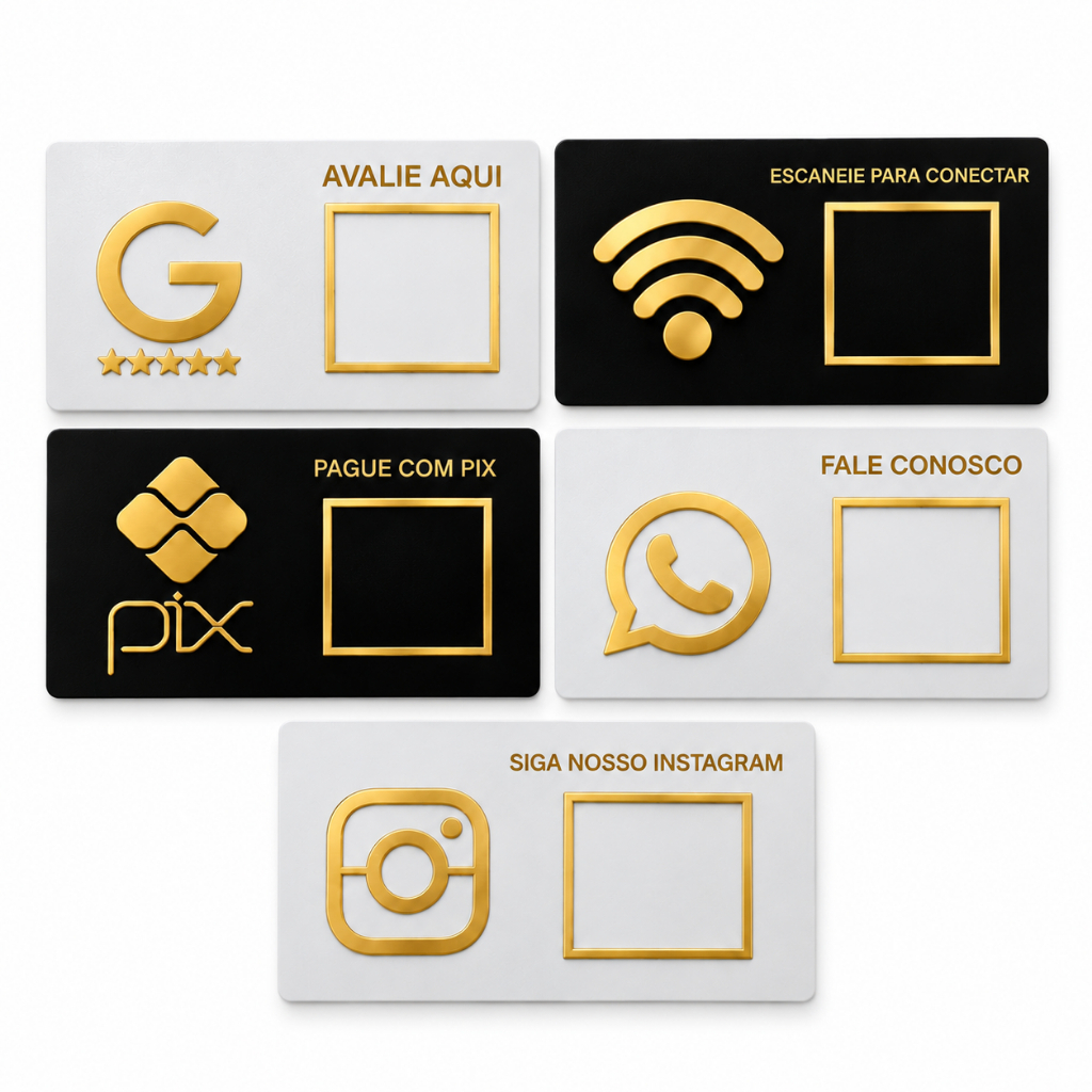 Placa QR Code Decorativa em MDF E ACRÍLICO Premium Branco ou Preto Balcão Parede - Promoção !