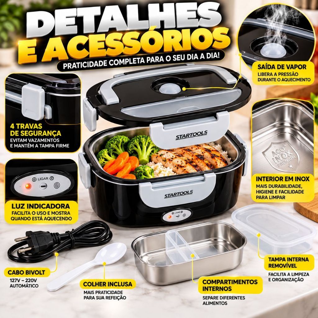 Marmiteira Elétrica Bivolt 1,5L 60W Portátil Térmica Inox  Aquecedor de Comída