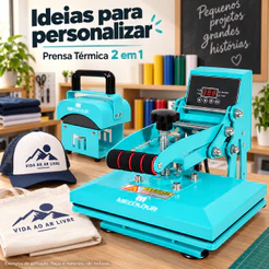 Prensa Térmica 2 em 1 MECOLOUR Plana e Bonés 23x30cm Sublimação A4 110/220V