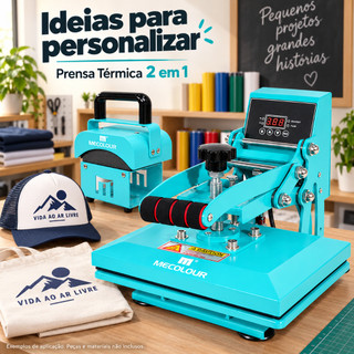 Prensa Térmica 2 em 1 MECOLOUR Plana e Bonés 23x30cm Sublimação A4 110/220V