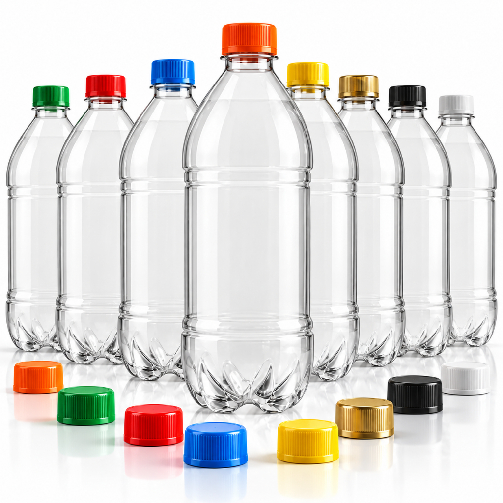 Kit 15 Garrafas PET 1 Litro Lisa PCO28 c/ Tampa Lacre – 1L Virgem BPA Free Água Suco Envase Revenda