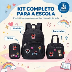 Kit Minnie Mochila Lancheira Estojo Escolar Infantil Disney