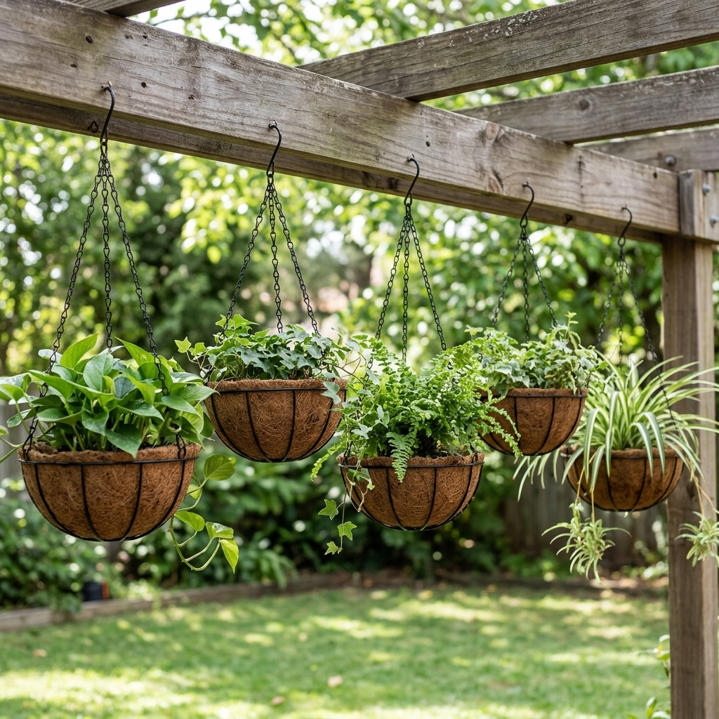 5 Vasos de Fibra de Coco 30cm Plantas Suspenso com Corrente