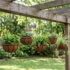 5 Vasos de Fibra de Coco 30cm Plantas Suspenso com Corrente
