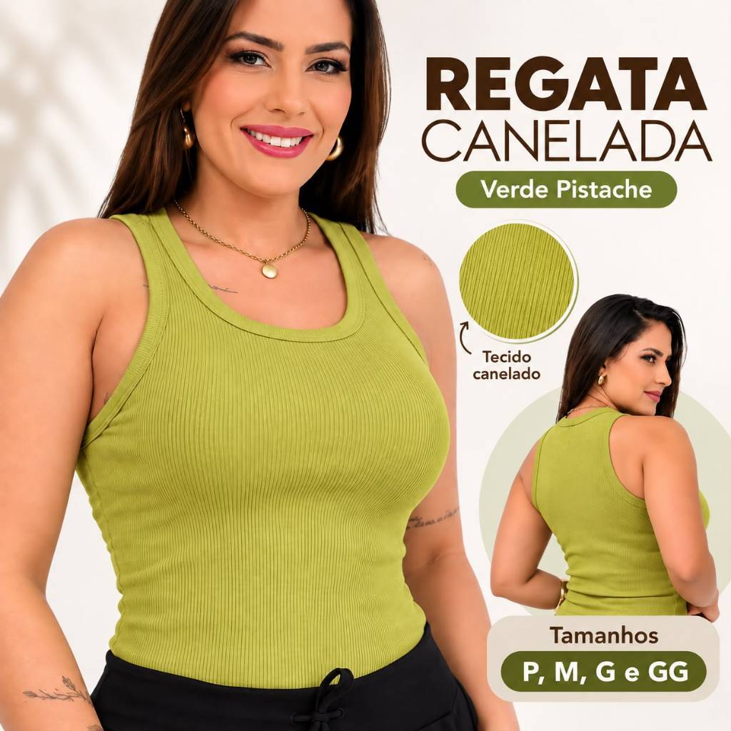 Regata Feminina Alça Canelado 98%Algodão 2%  Elastano Blusa Confortável Dia Dia