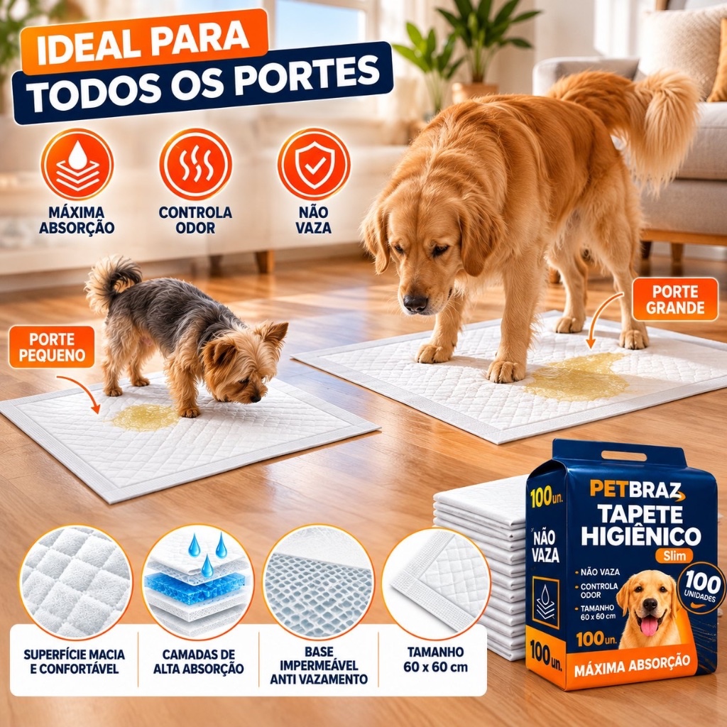 Tapete pet Higiênico para Cachorro 10 - 100 Unidades 60x60cm Descartável Super Absorvente Não Vaza fralda para xixi pet — imagem 2 de 2