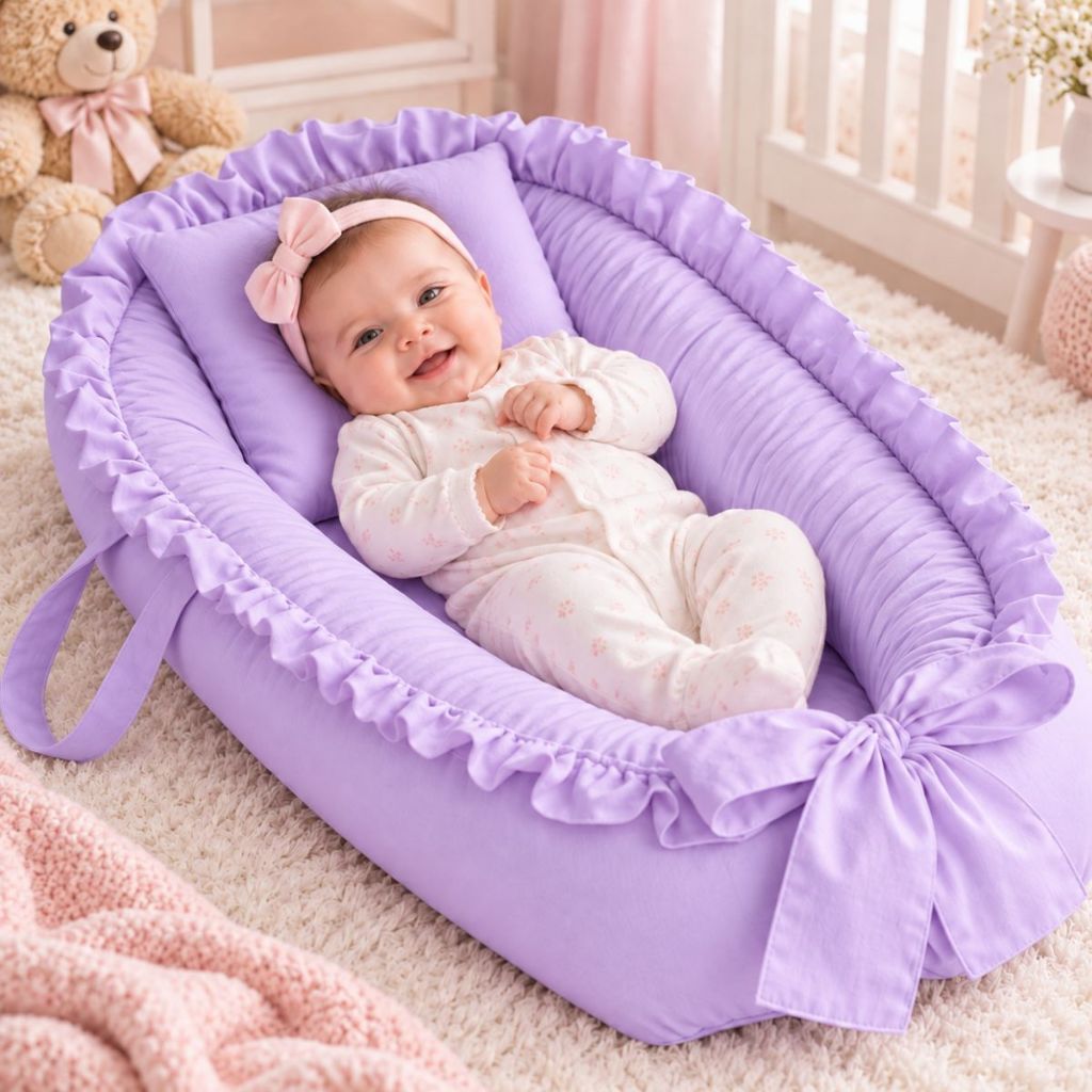 Ninho Redutor de Berço Travesseiro Anatômico Quarto Enxoval Bebe Menino Menina Rosa Azul Roxo