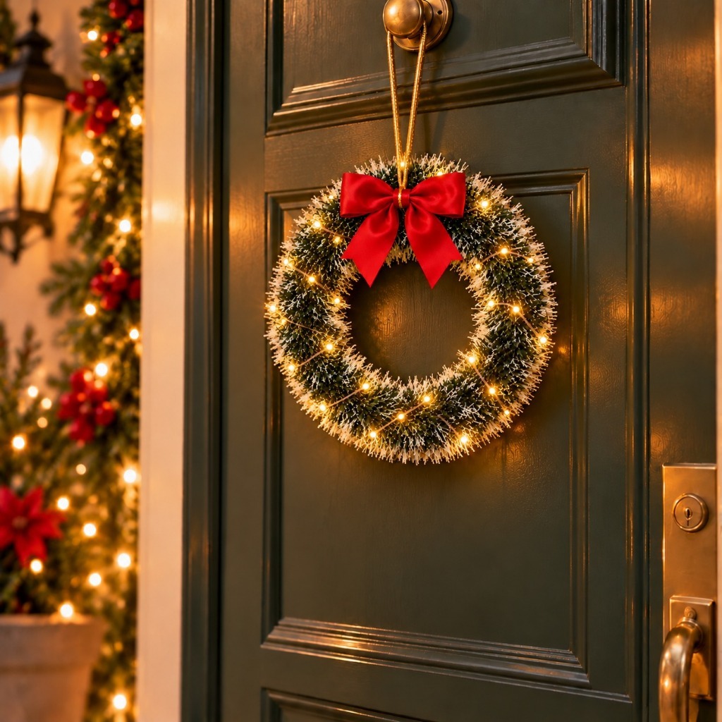 Guirlanda de Natal + Fio de Fada Enfeite de Porta Luxo Decoração Natalina
