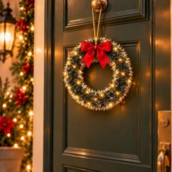 Guirlanda de Natal + Fio de Fada Enfeite de Porta Luxo Decoração Natalina