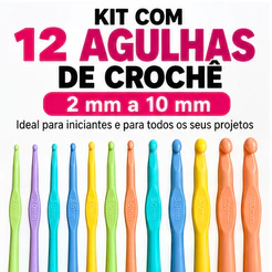 Kit 12 Agulhas de Crochê Plástico Leve 2mm a 10mm Colorido – Iniciantes, Amigurumi, Tapete e Fio Grosso
