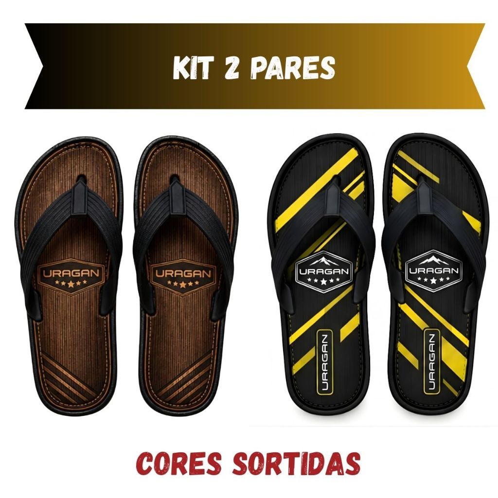 Kit 2 Chinelo Sandália Masculino Leve Resistente Confortável Borracha Antiderrapante
