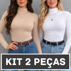Kit 2 Blusas Feminina Cacharrel Gola Alta Manga Longa Suplex Segunda Pele Termica