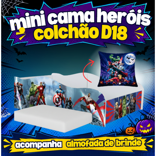 Mini Cama Heróis Infantil com Colchão D18 Incluso – Conforto e Diversão