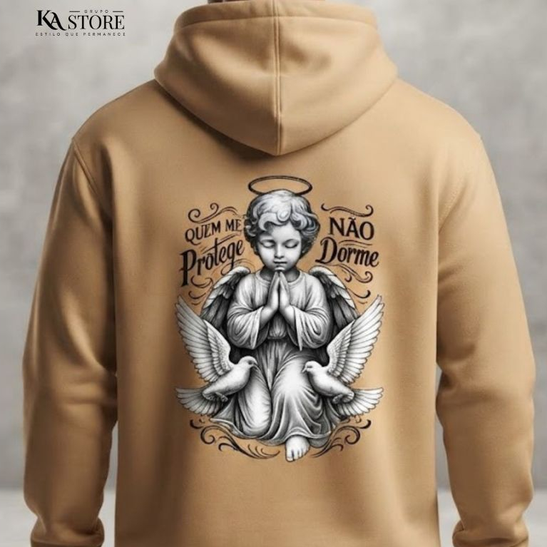 Moletom Blusa de Frio Estampa Frente e Costas Quem me Protege Não Dorme Anjo Streetwear Urban Moletons Unissex — imagem 2 de 2