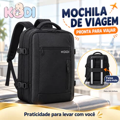 Mochila de Viagem Expansível com USB para Notebook, Grande Capacidade e Abertura 180° KODI
