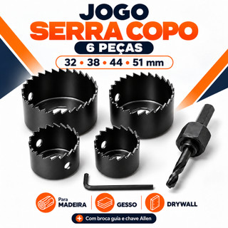 Kit Jogo Serra Copo 6 Peças Broca Madeira Gesso Drywall 32 38 44 51mm Furadeira Furador…